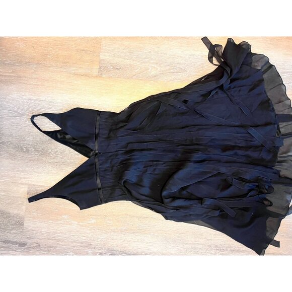 Carmen Marc Valvo Black Chiffon Cocktail Dress Size 6 Sleeveless V-Neck Elegant - Picture 6 of 6
